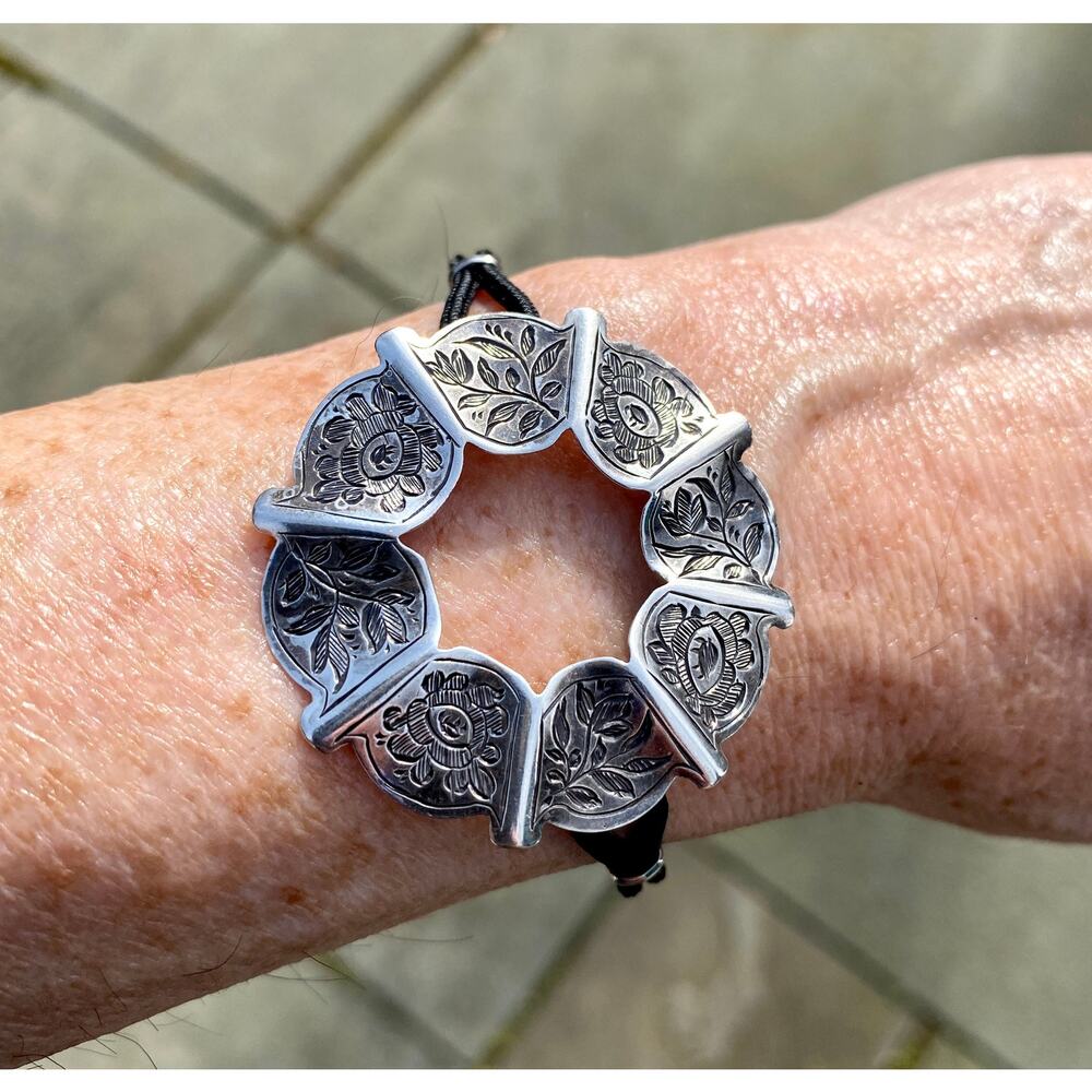 English Sterling Silver Engraved, Pendant Bracelet, Vintage Watchband